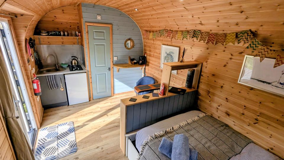 Pod kitchenette and bed