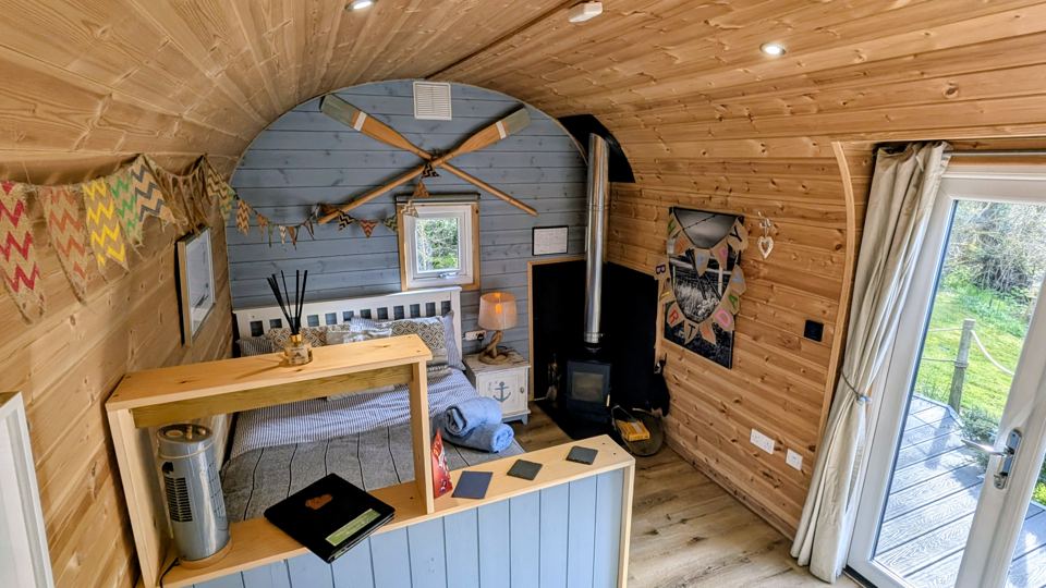 Pod bedroom with stove