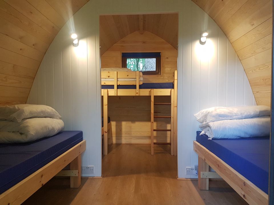 Inside a pod, bunks and beds