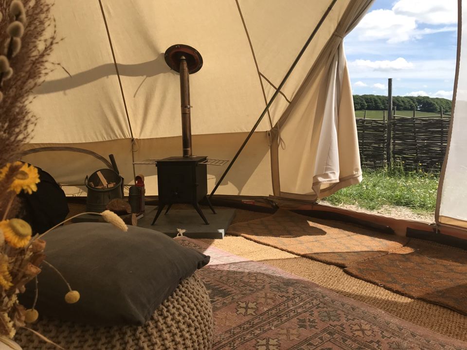 Cushions and woodburner inside