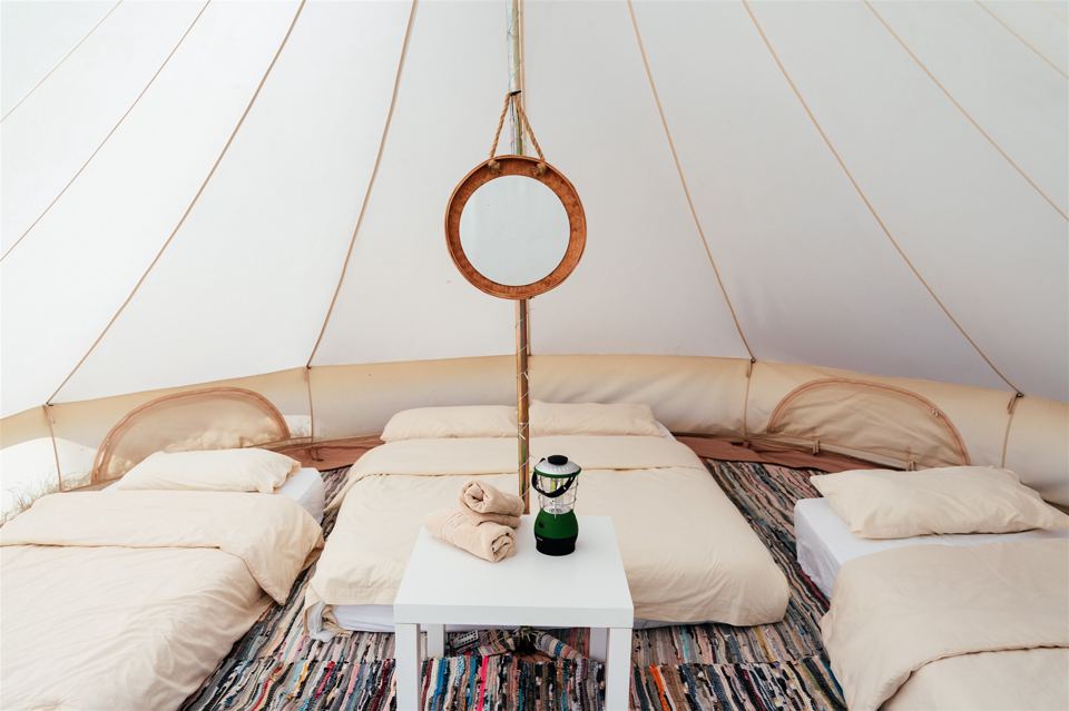 Inside a bell tent