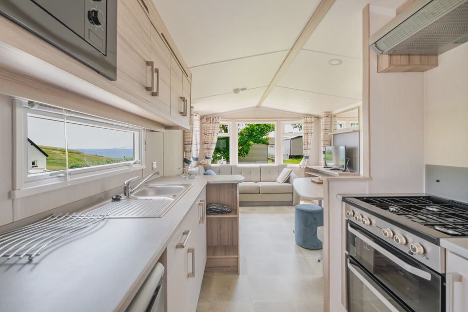Caravan kitchen and lounge