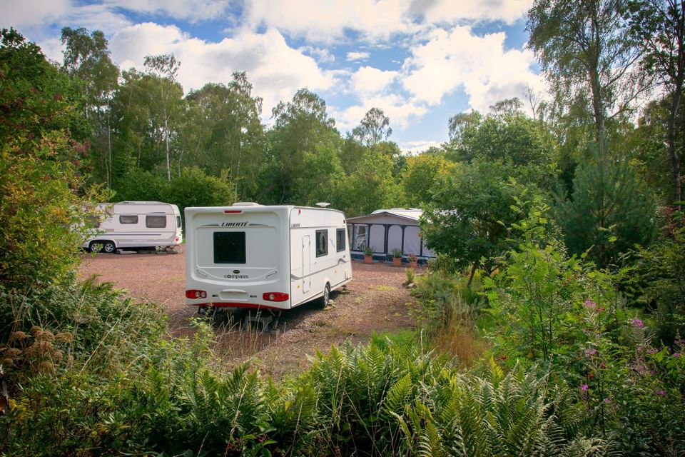 Caravan on gravel pitch