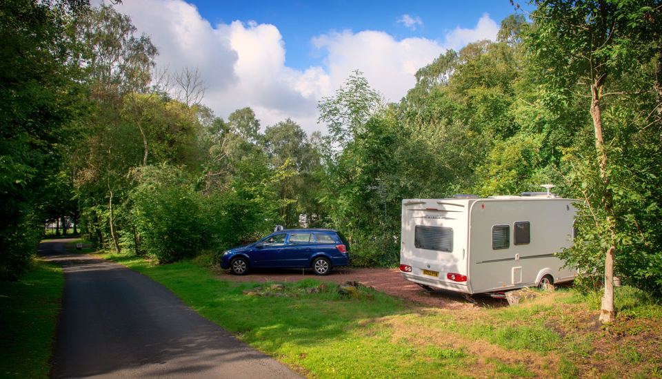 Caravan pitch among trees