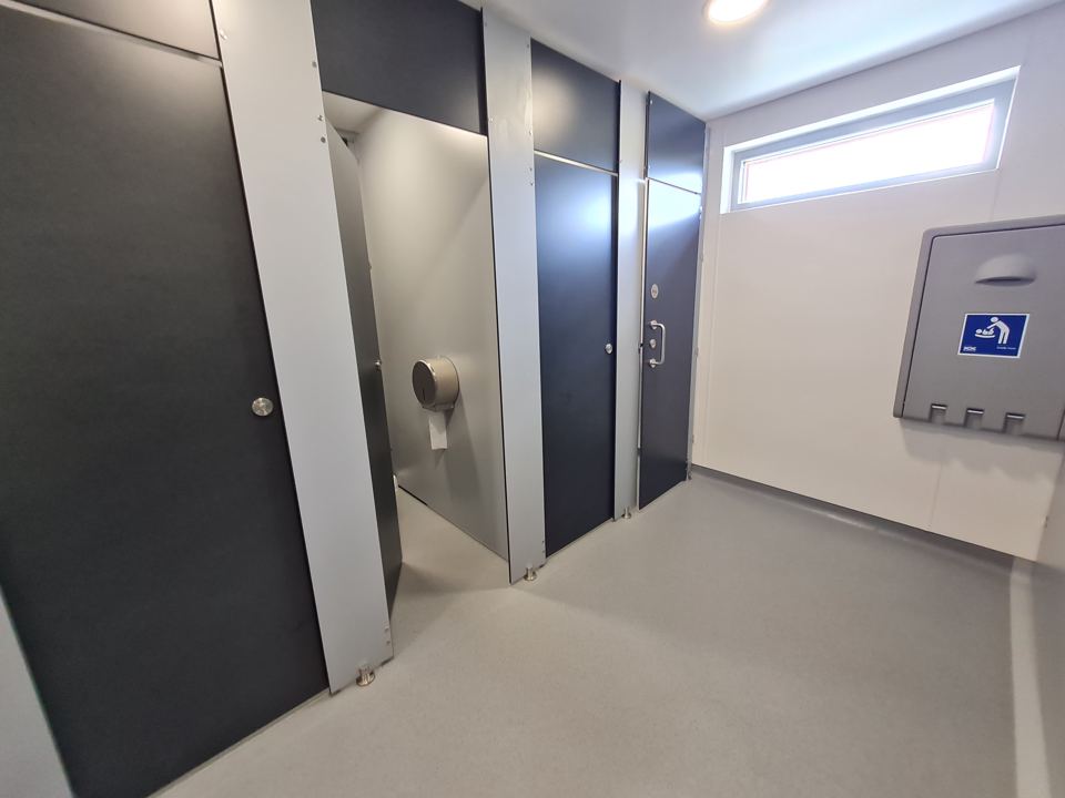 Inside the shower block
