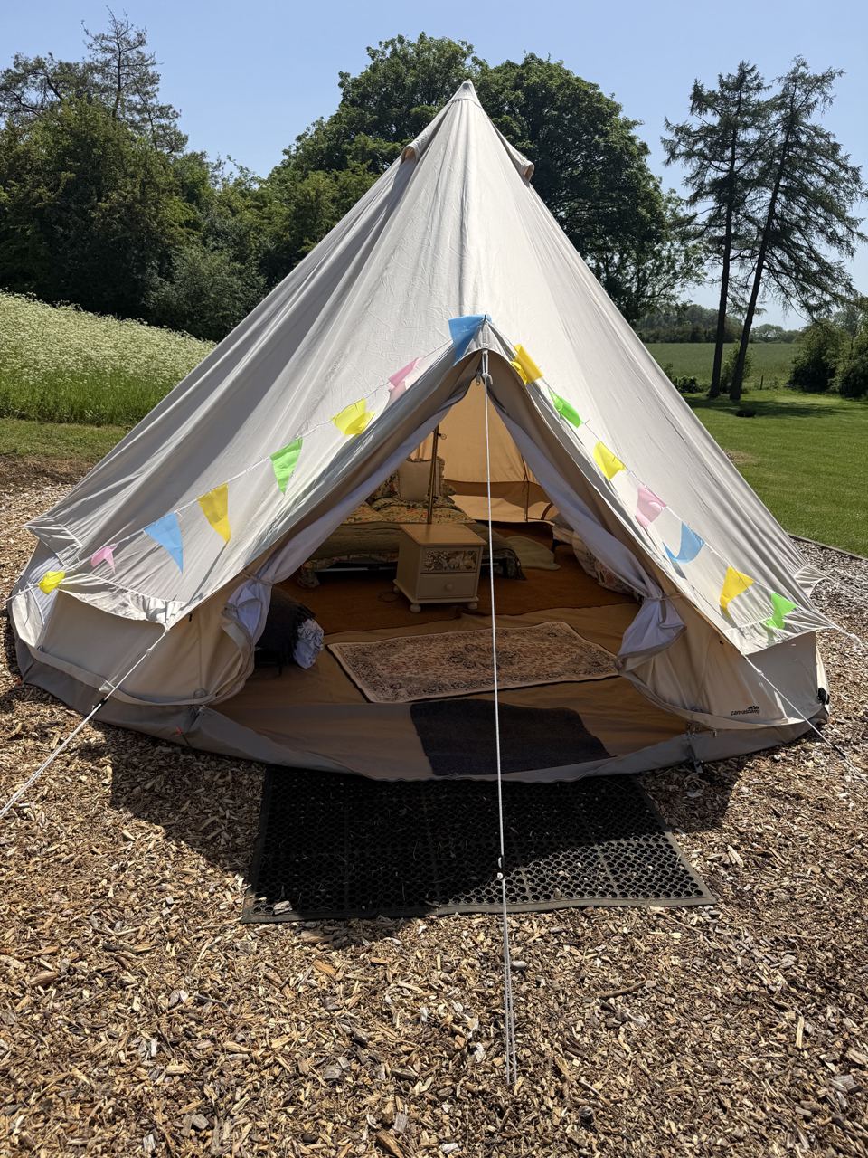 Bell tent on woodchip