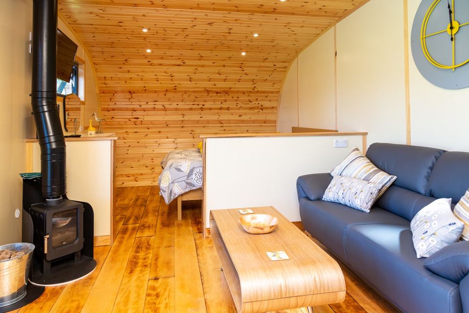 Pod lounge with wood burner