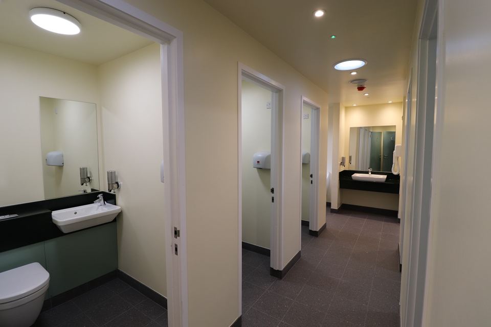 Inside the shower block