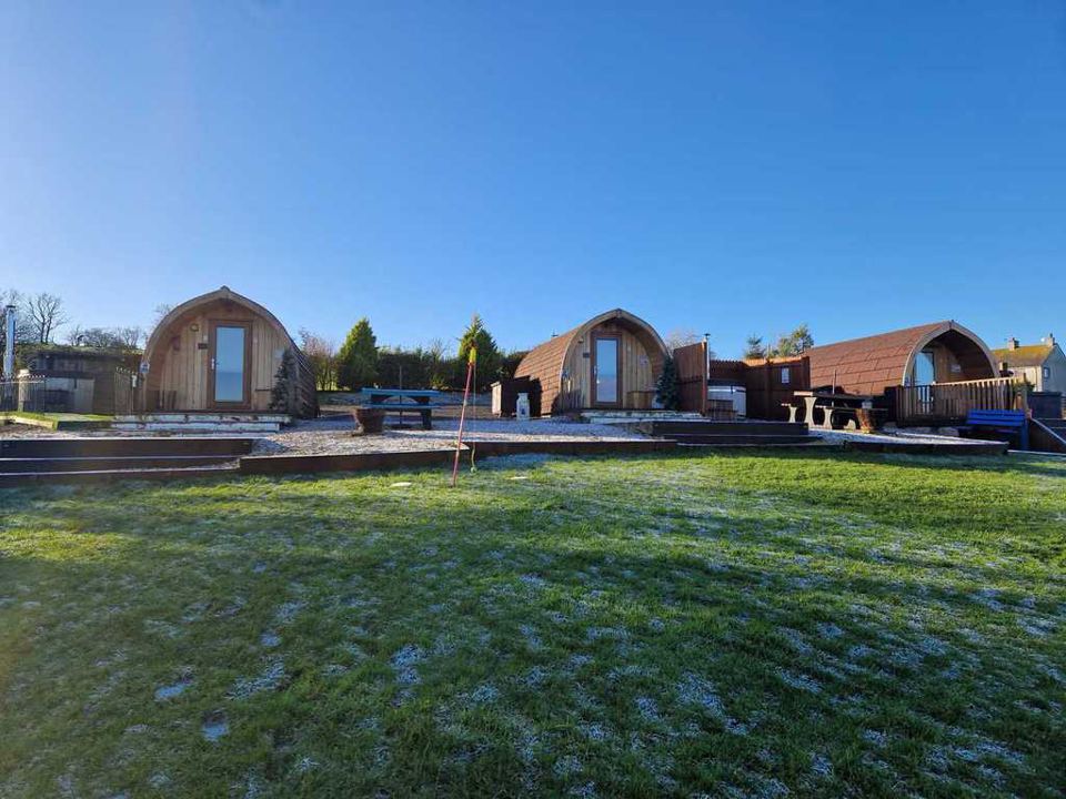 Row of glamping pods