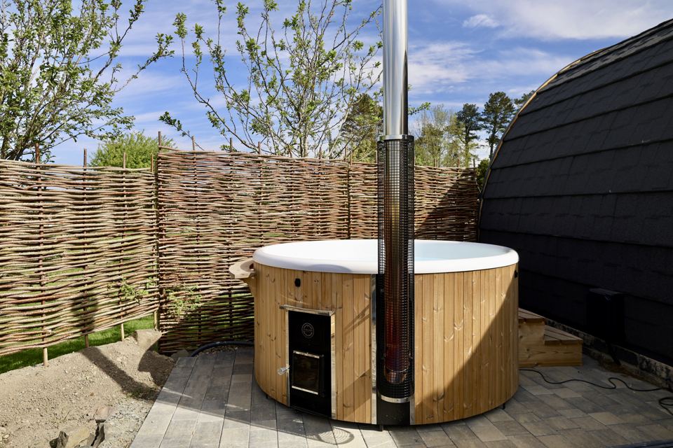Wood-fired hot tub on the deck