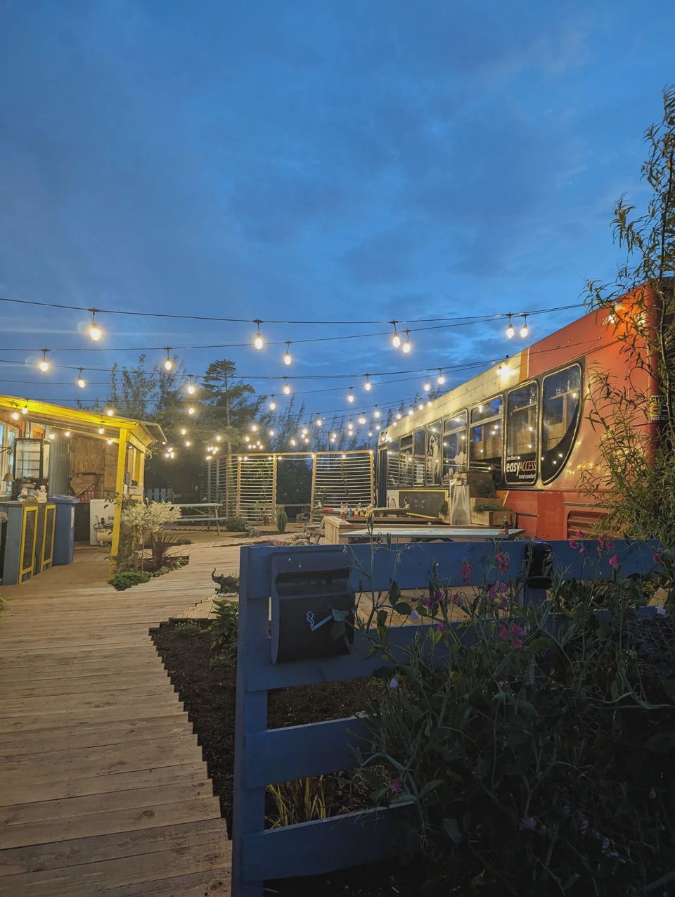 Cafe and lights in the evening