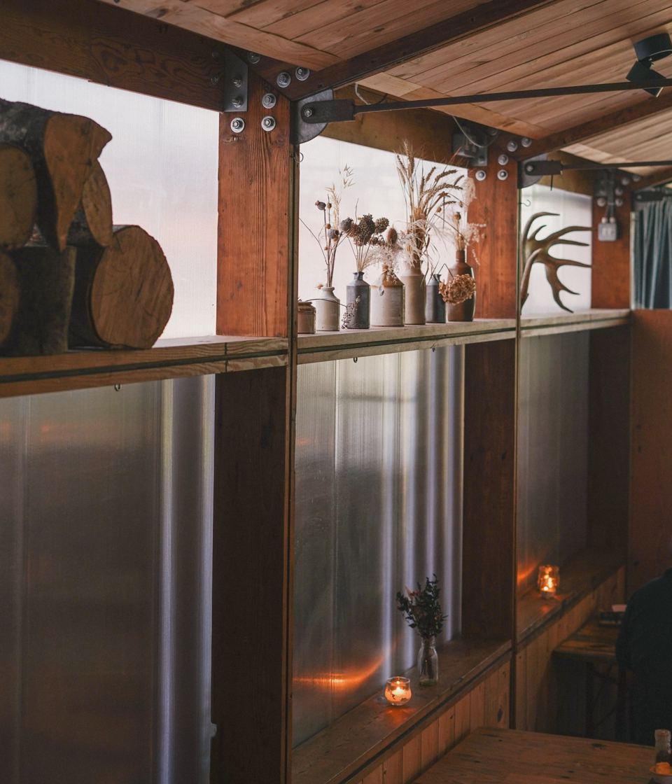 Outdoor kitchen shelves