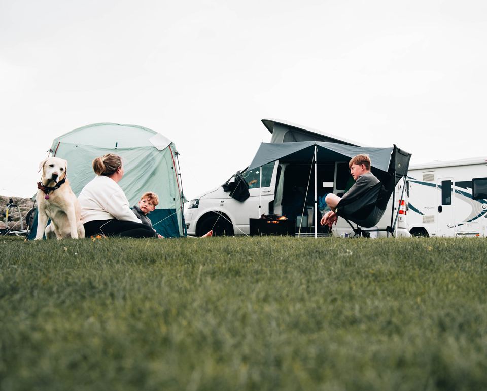 Campers on the grass