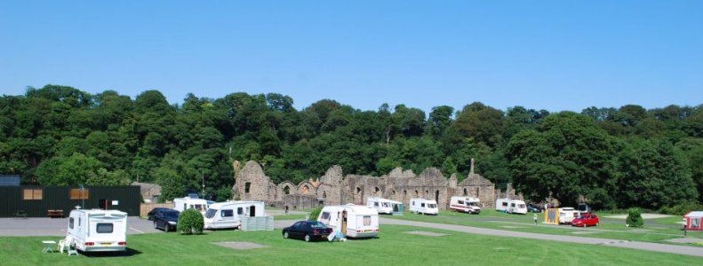 Pitches with the abbey ruins behind