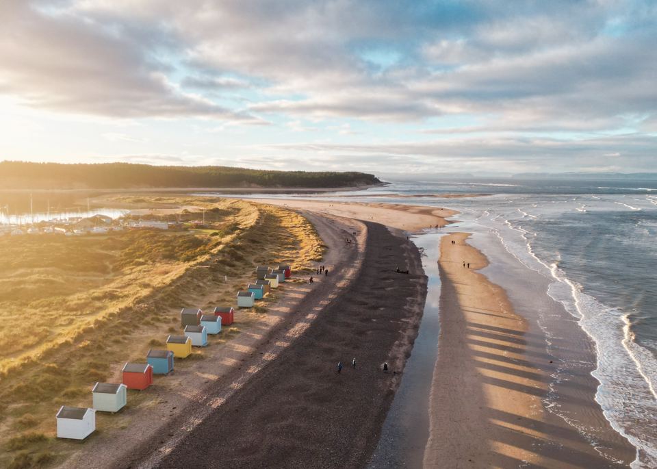 Beach and beach huts from above