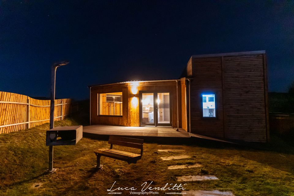 Wedge with seating at night