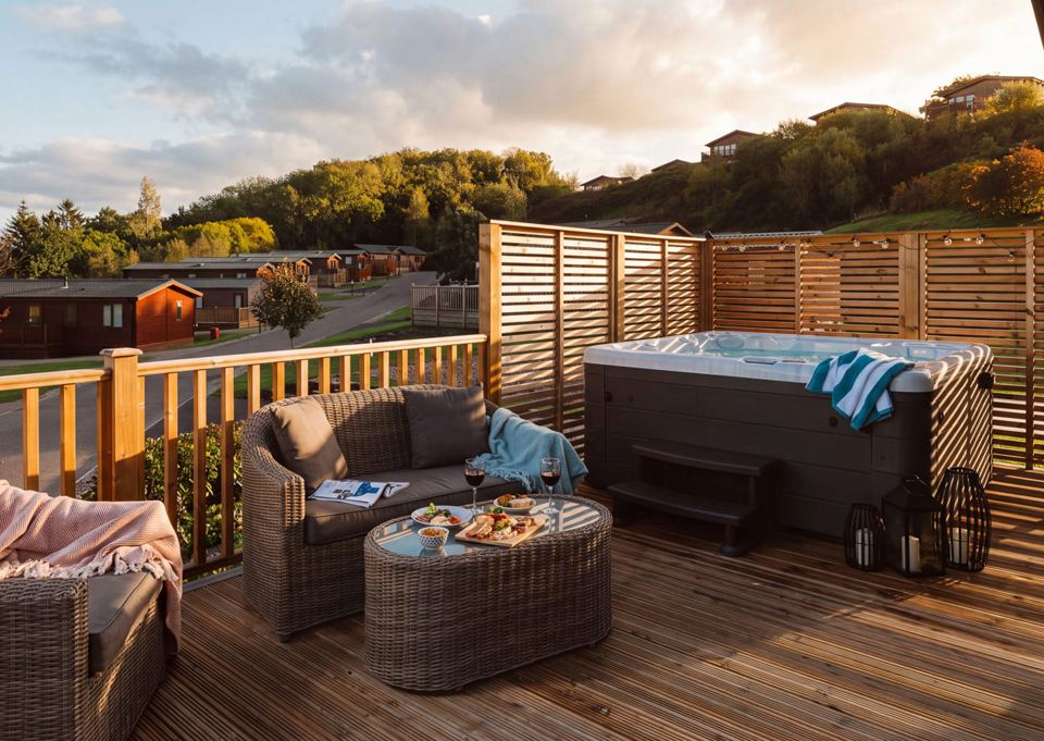 Lodge deck with hot tub