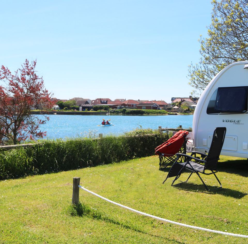 Caravan pitch overlooking the water