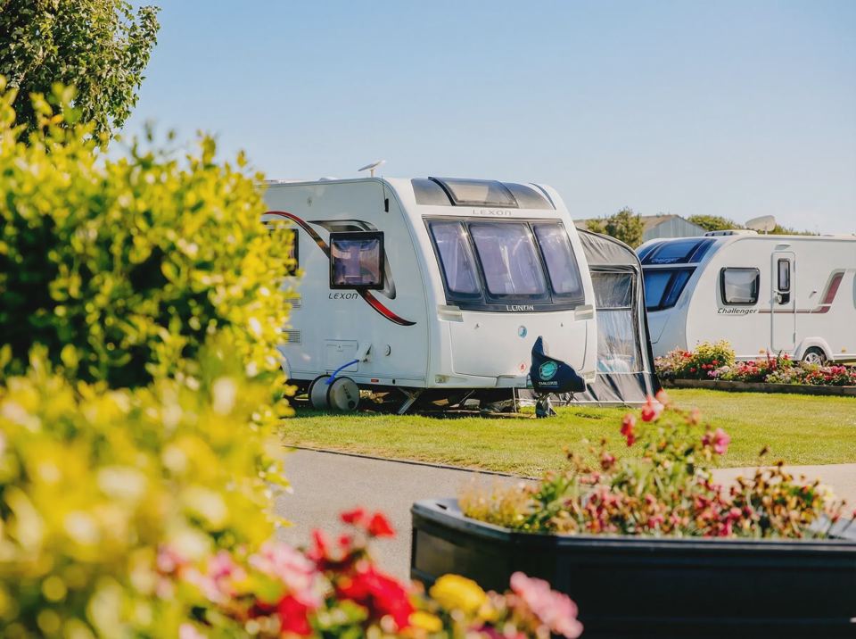 Touring caravans on grass