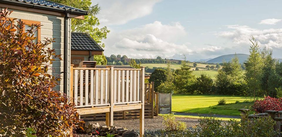 Lodge decking with mountain view