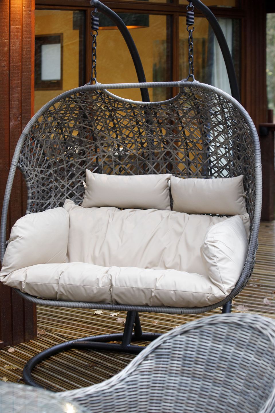 Hanging chair on the decking