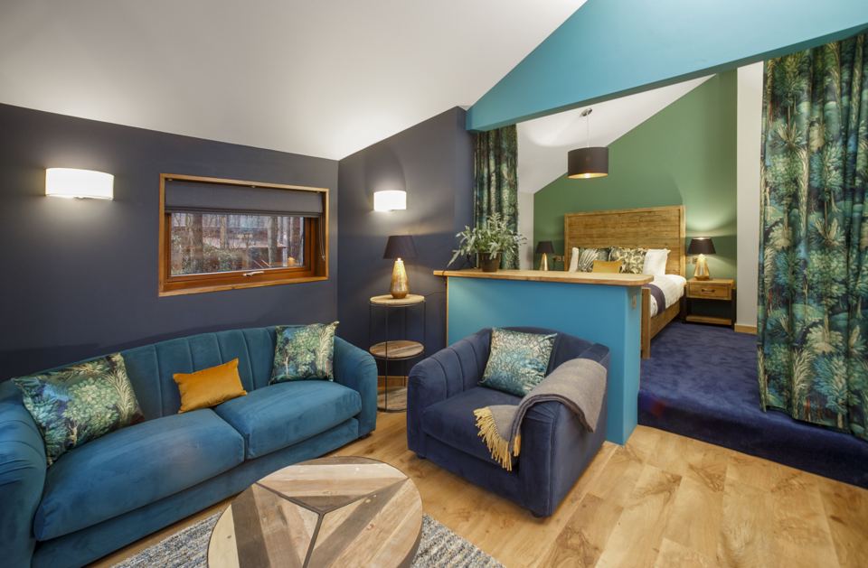Living room and bed area