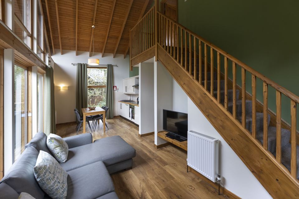 Living room with stairs