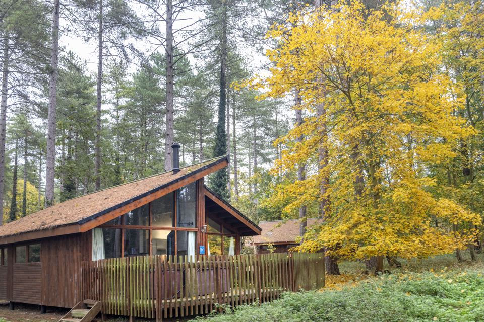 Log cabin with a wide deck