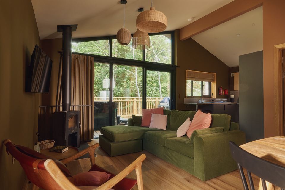 Living room with a log burner