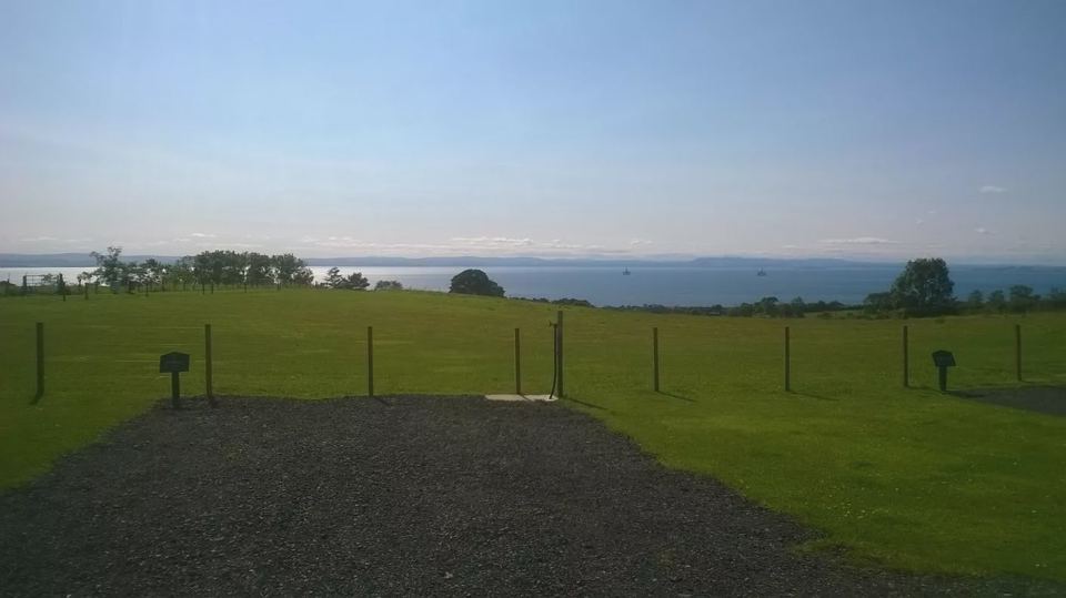 Empty pitch with sea view