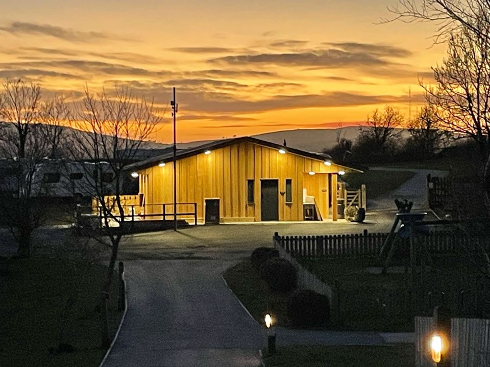 Reception cabin at dusk