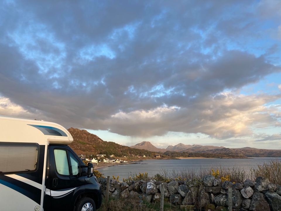 Motorhome overlooking Gairloch bay