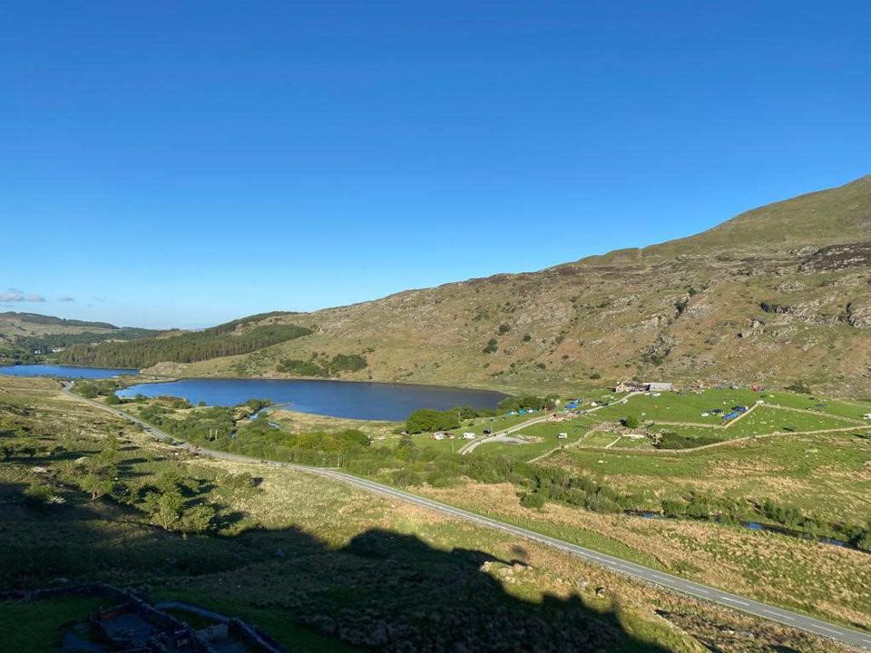 Lake and farm fields from above