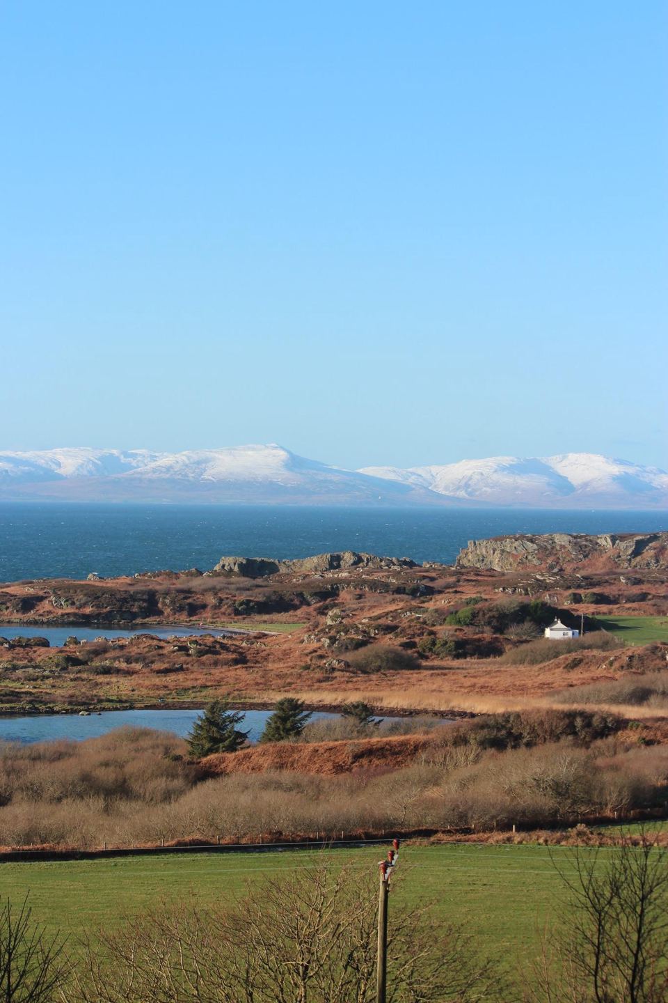 Island view to the mainland hills