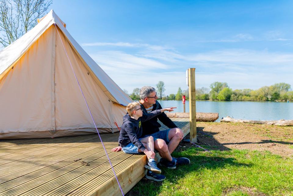Bell tent deck over the lake