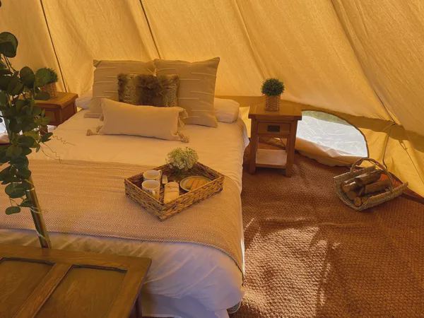 Double bed in the bell tent