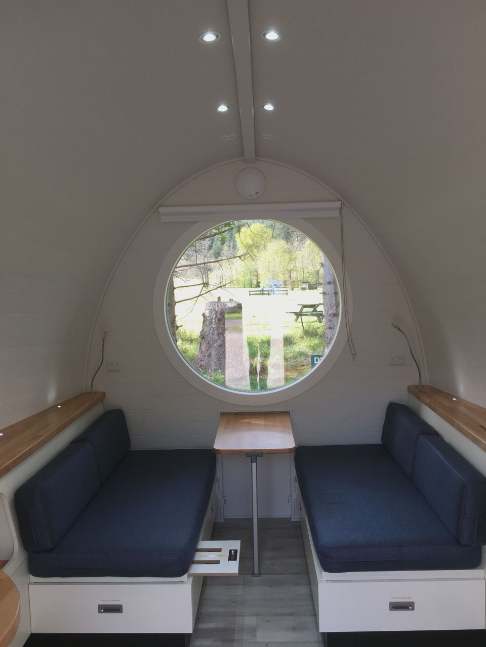 Inside a camping pod