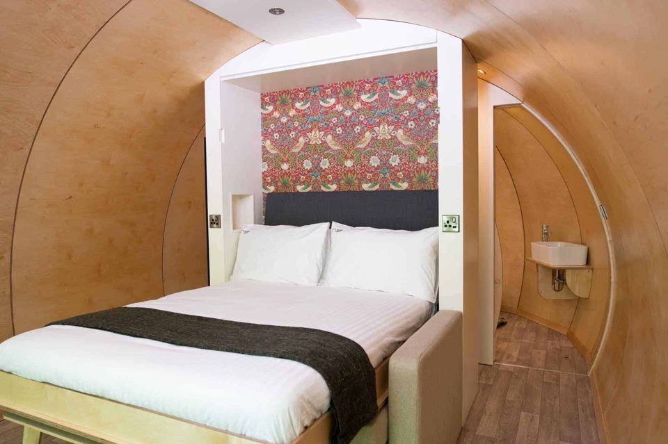 Inside a pod, double bed
