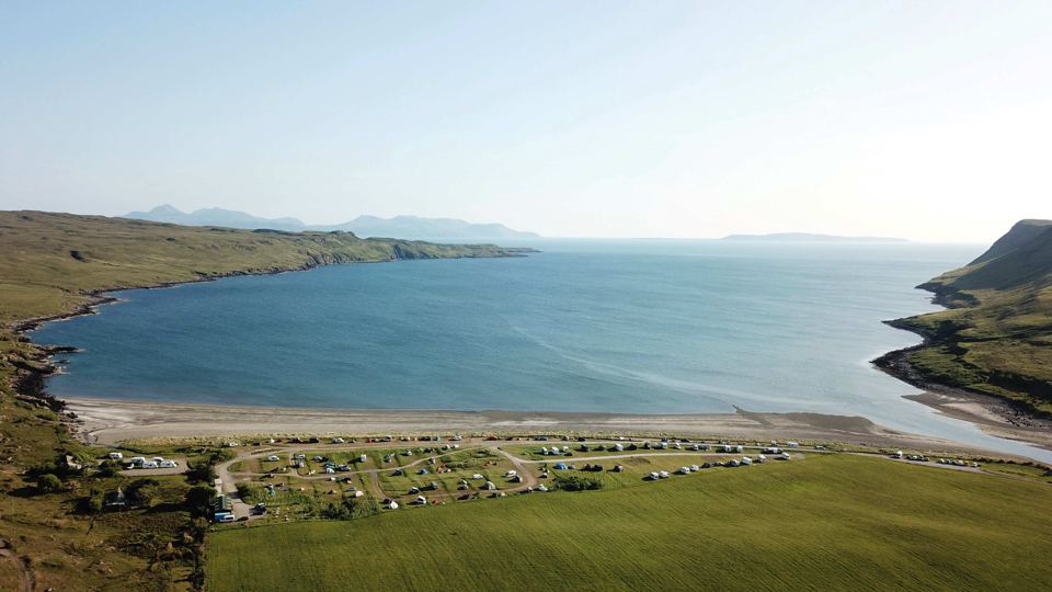 Bay and campsite from above