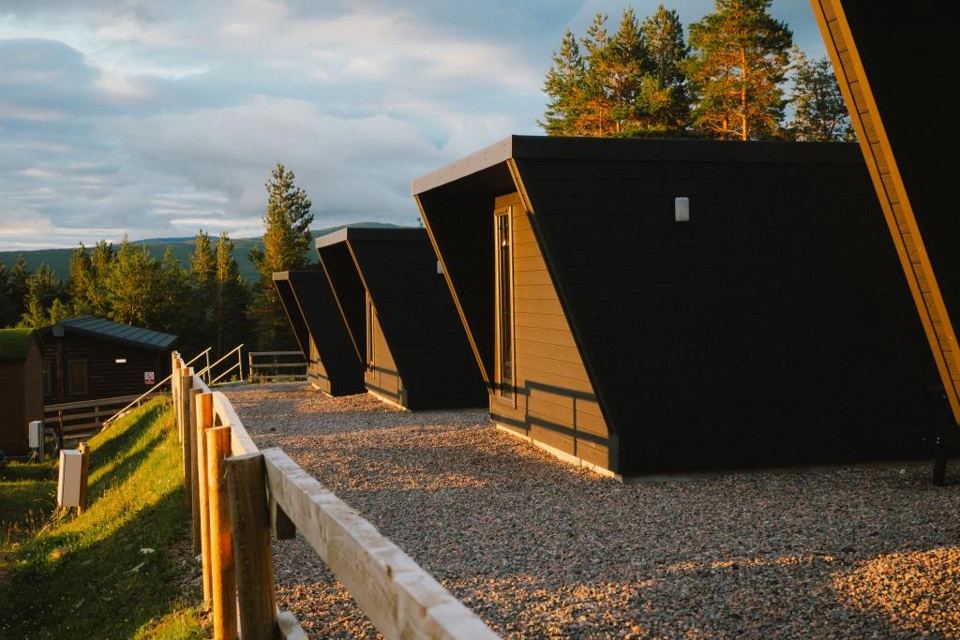 Row of eco lodges