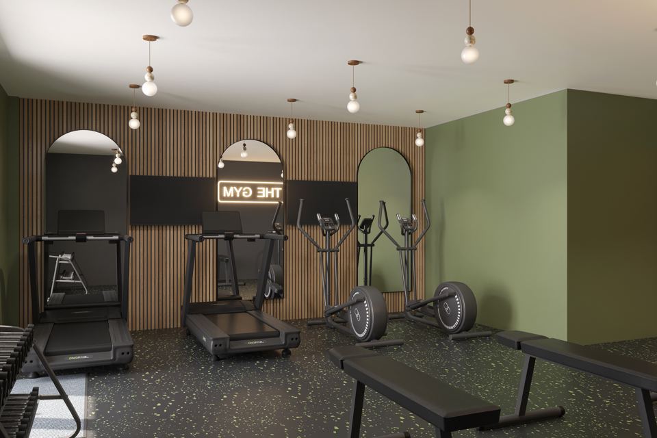 Gym with treadmills and weights