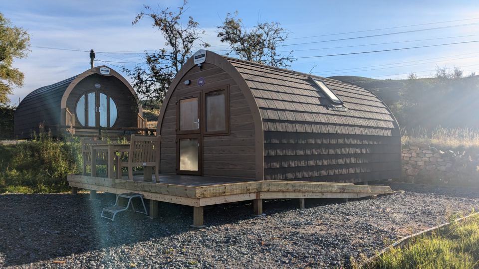 Glamping pods on gravel