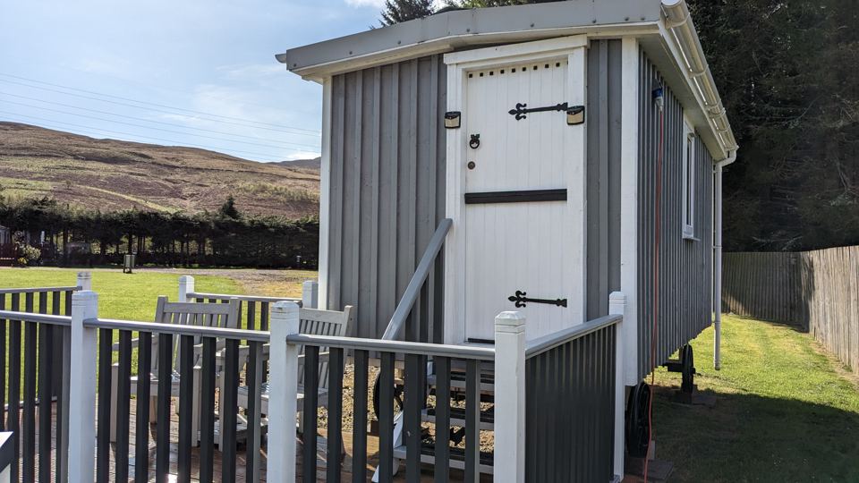 Shepherd's hut and deck