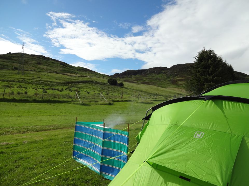 Tent pitch with hill views