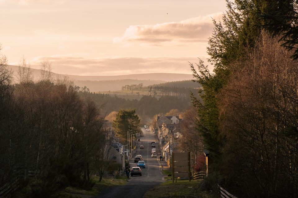 Looking down Tomintoul main street