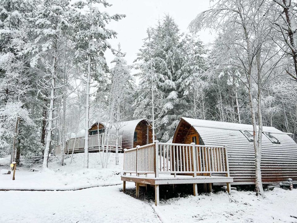 Wigwam cabins in snow