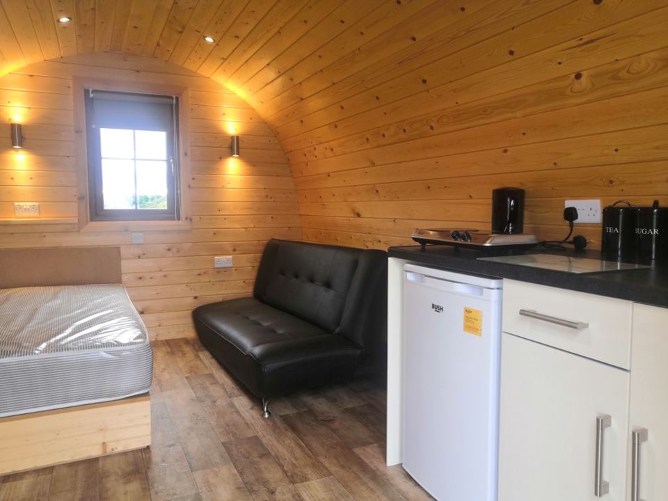 Inside a camping pod