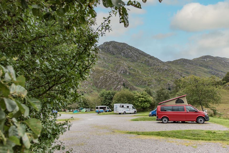 Hardstanding pitches below the hills