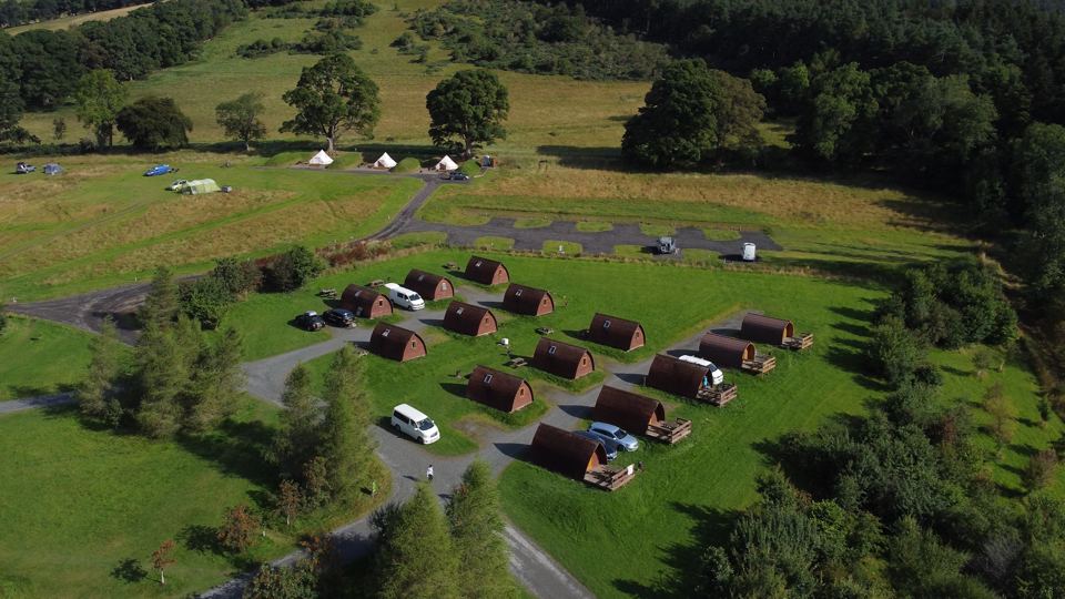 Pods and bell tents from above