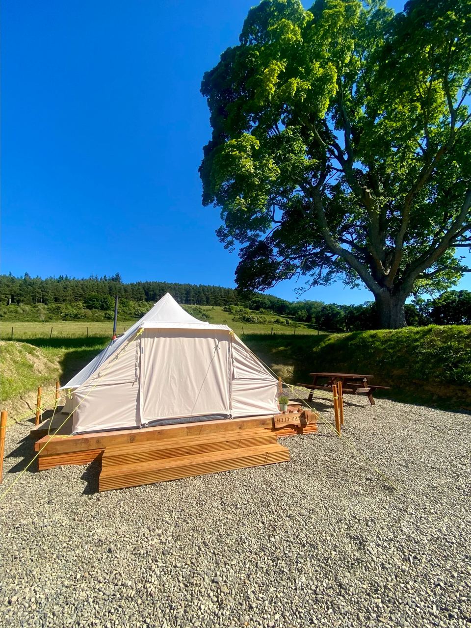 Bell tent on a gravel base